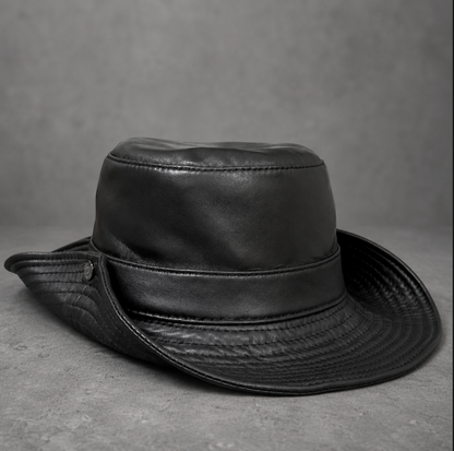 Men’s Genuine Leather Fisherman Hat Wide Brim