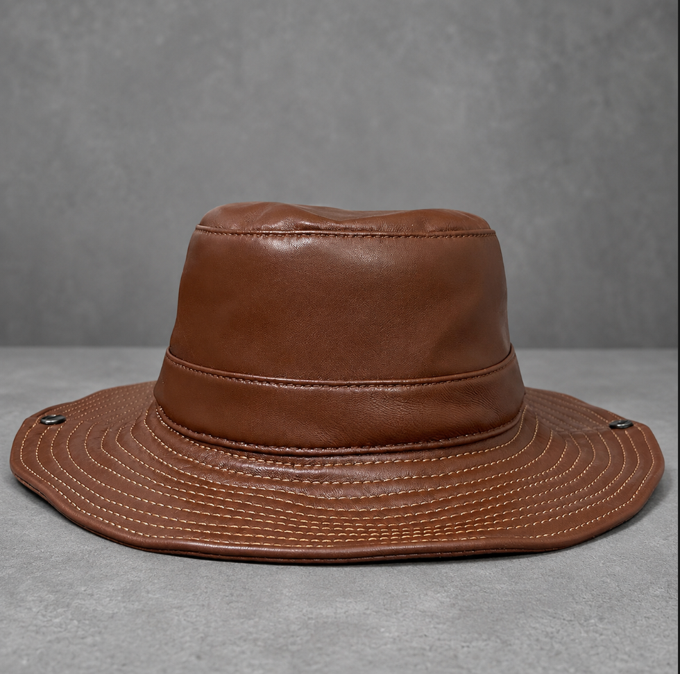 Men’s Genuine Leather Fisherman Hat Wide Brim