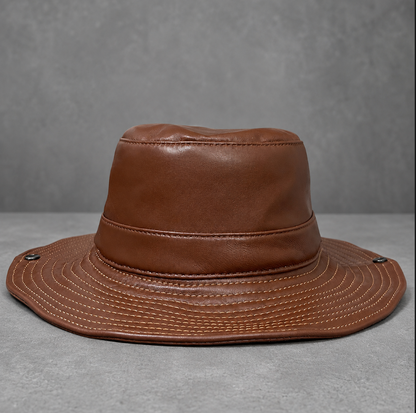 Men’s Genuine Leather Fisherman Hat Wide Brim