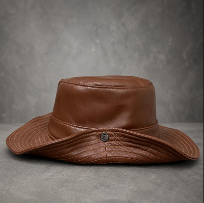 Men’s Genuine Leather Fisherman Hat Wide Brim