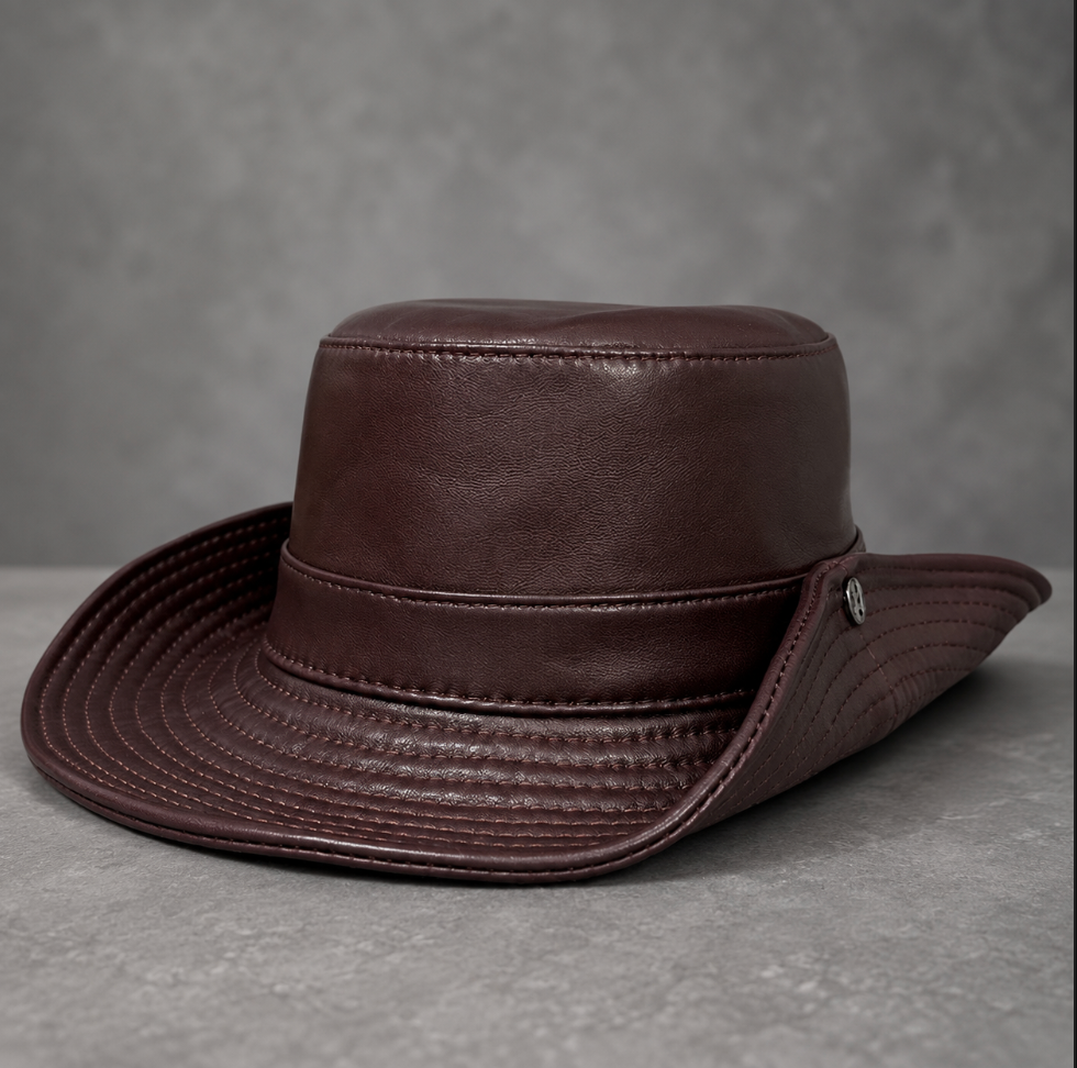 Men’s Genuine Leather Fisherman Hat Wide Brim
