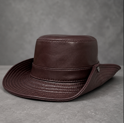 Men’s Genuine Leather Fisherman Hat Wide Brim