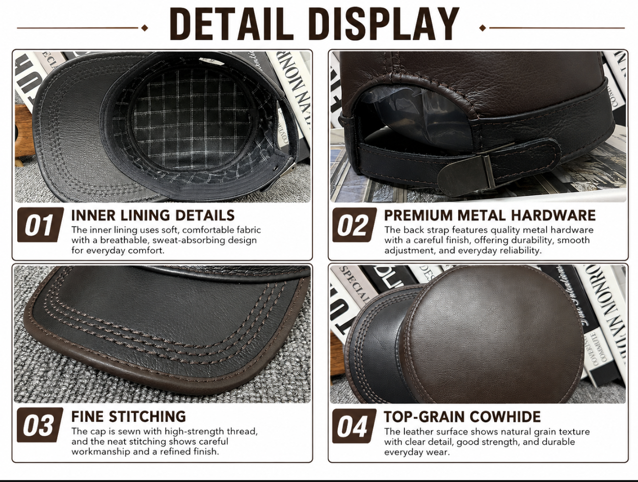 Genuine Leather Flat Top Duckbill Cap