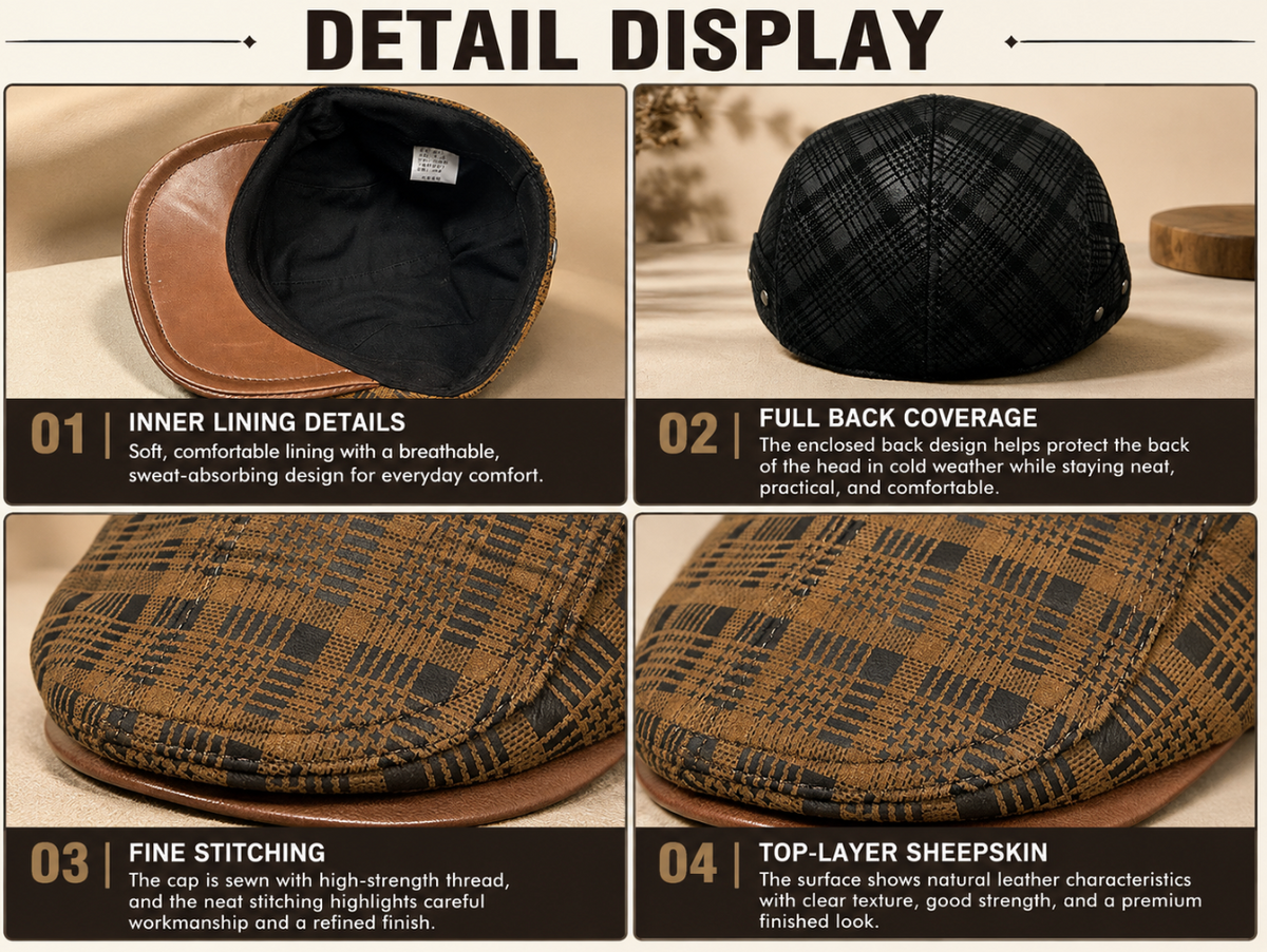 Genuine Leather Duckbill Cap in Printed Suede Sheepskin