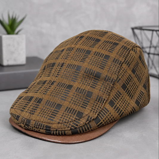 Genuine Leather Duckbill Cap in Printed Suede Sheepskin Brown L