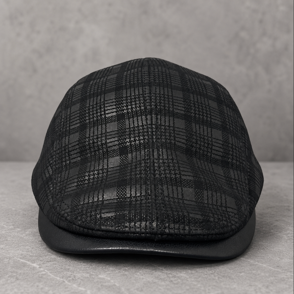 Genuine Leather Duckbill Cap in Printed Suede Sheepskin