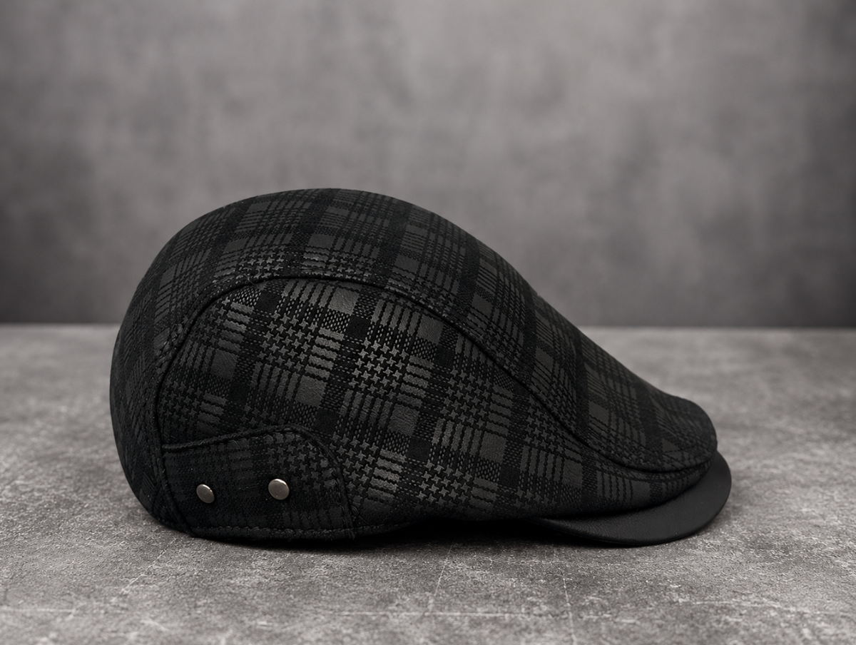 Genuine Leather Duckbill Cap in Printed Suede Sheepskin