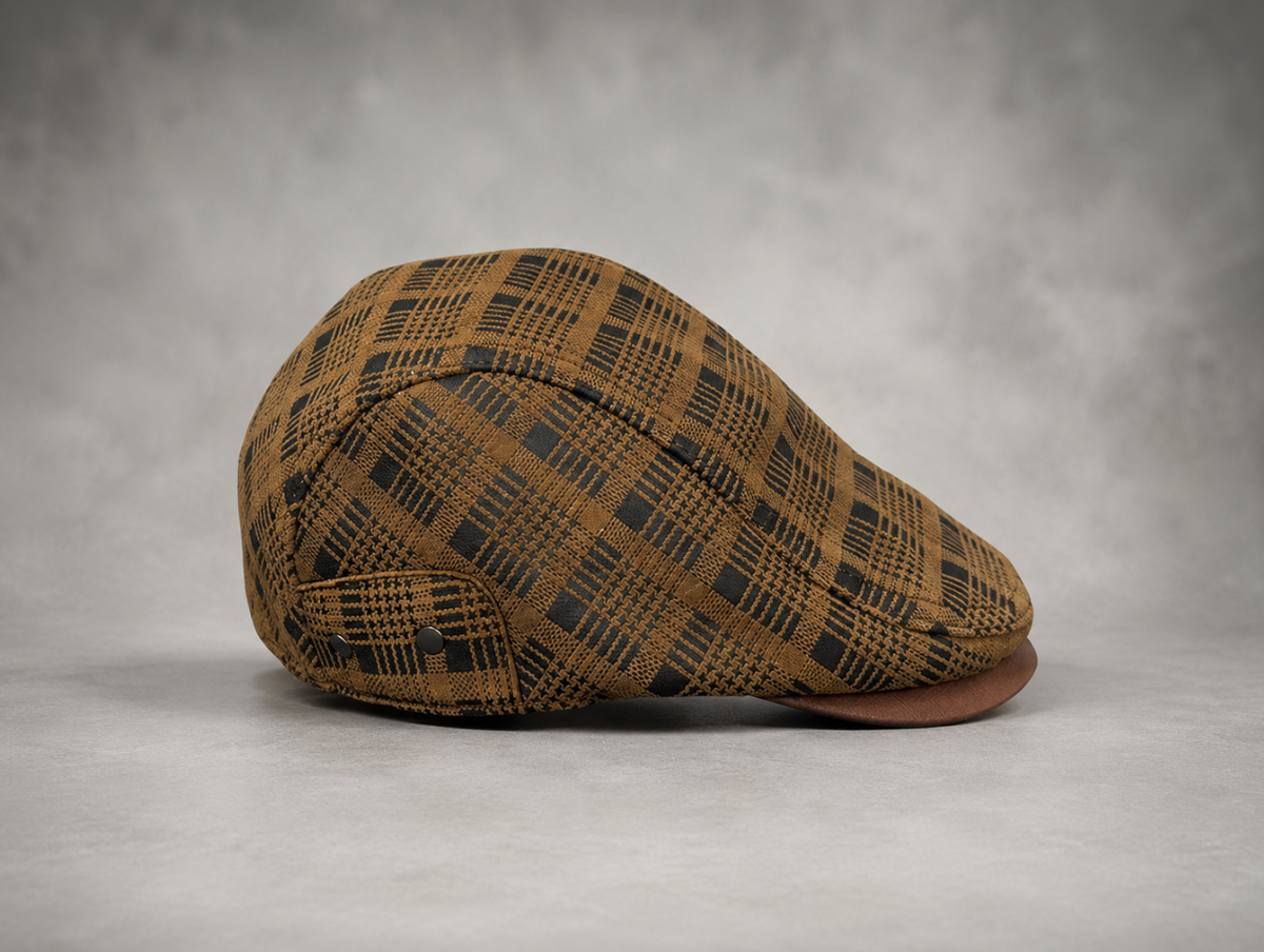 Genuine Leather Duckbill Cap in Printed Suede Sheepskin