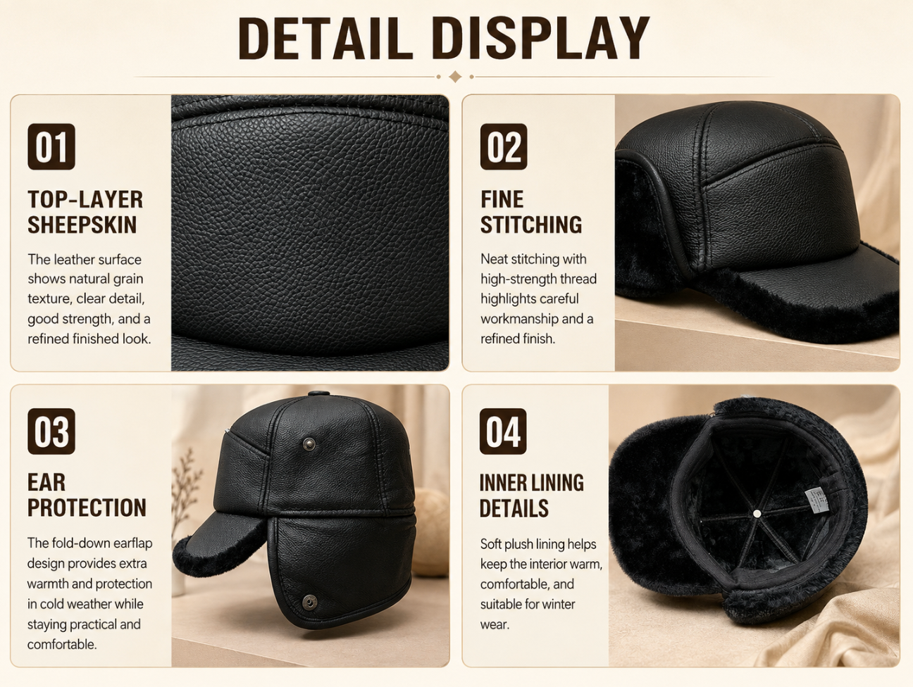 Men’s Genuine Leather Winter Cap with Ear Flaps