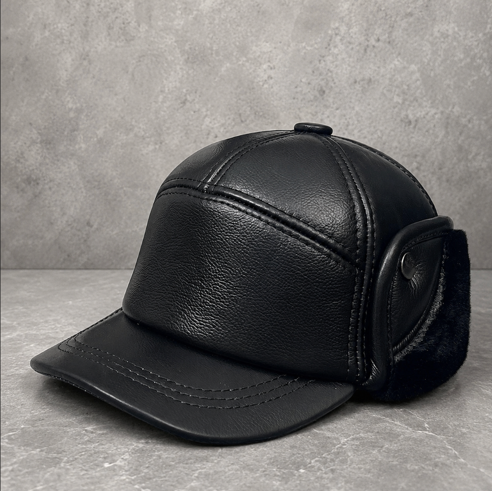 Men’s Genuine Leather Winter Cap with Ear Flaps