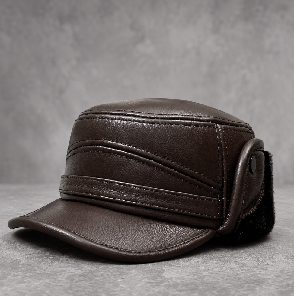 Men’s Genuine Cowhide Winter Cap with Ear Protectors
