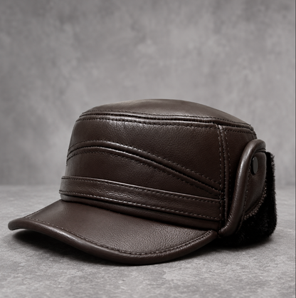 Men’s Genuine Cowhide Winter Cap with Ear Protectors