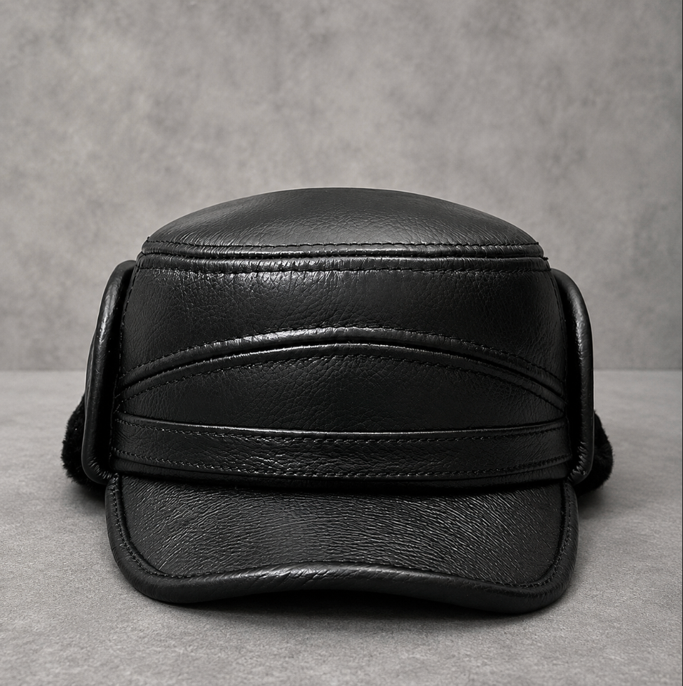Men’s Genuine Cowhide Winter Cap with Ear Protectors