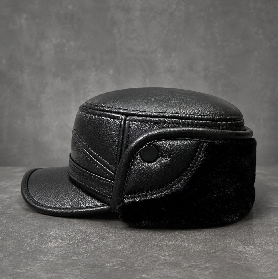 Men’s Genuine Cowhide Winter Cap with Ear Protectors