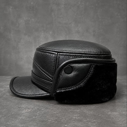 Men’s Genuine Cowhide Winter Cap with Ear Protectors