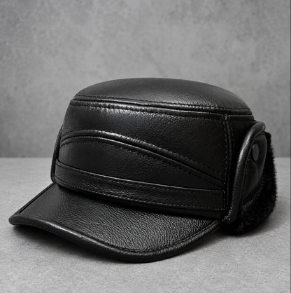 Men’s Genuine Cowhide Winter Cap with Ear Protectors