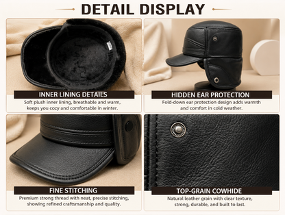 Men’s Genuine Cowhide Winter Cap with Ear Protectors