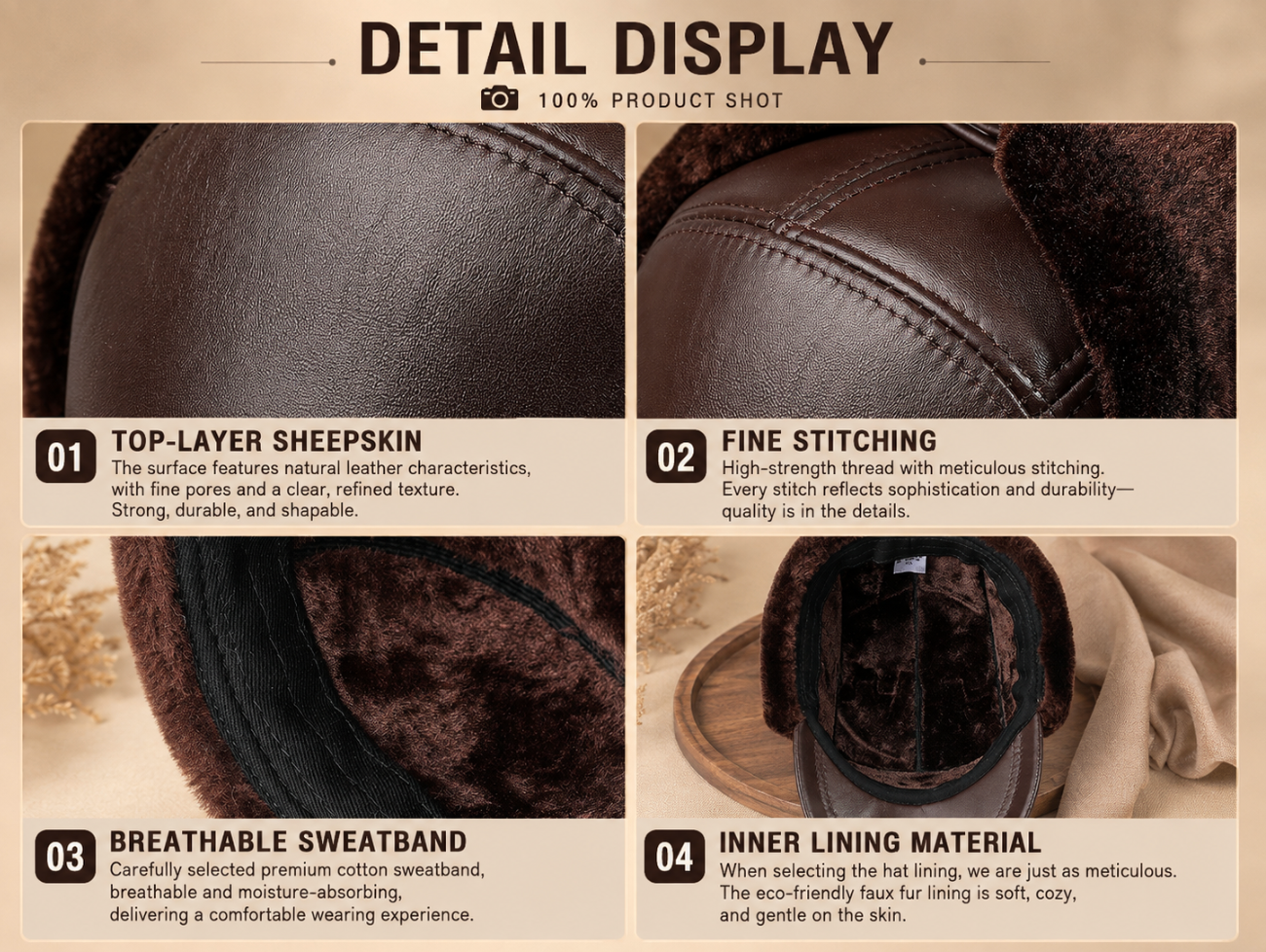 Men’s Genuine Cowhide Winter Cap with Ear Protectors