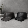 Genuine Sheepskin Leather Military Flat Top Cap