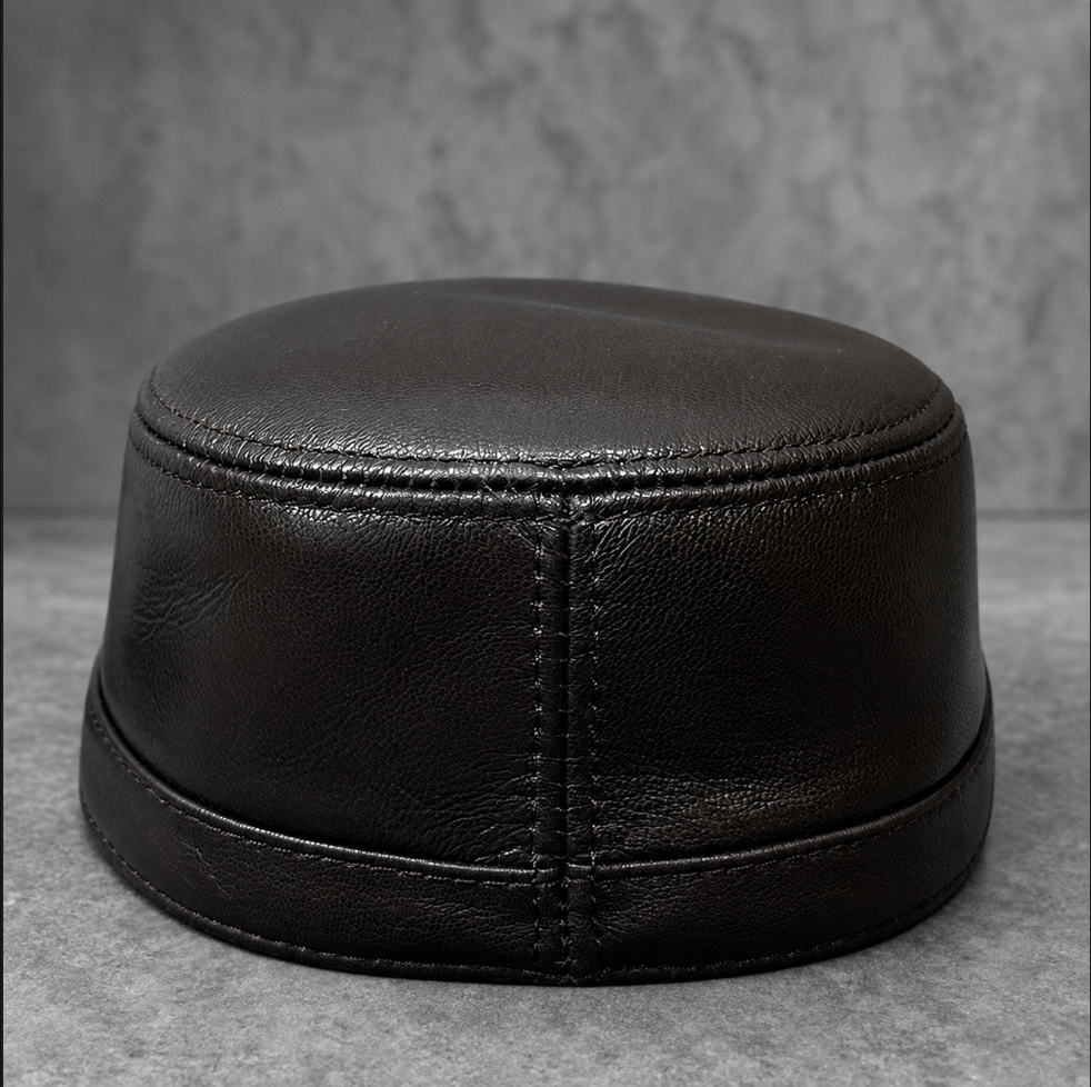 Genuine Sheepskin Leather Military Flat Top Cap