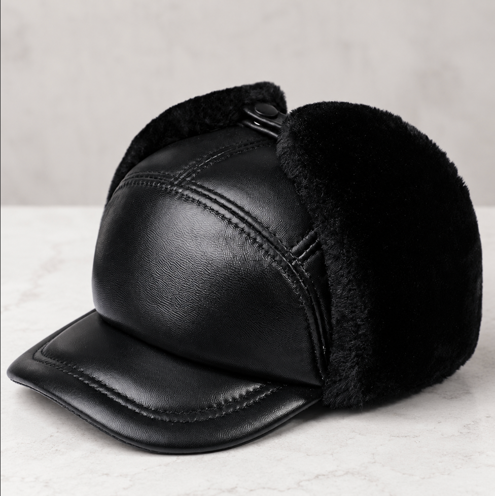 Men’s Genuine Cowhide Winter Cap with Ear Protectors