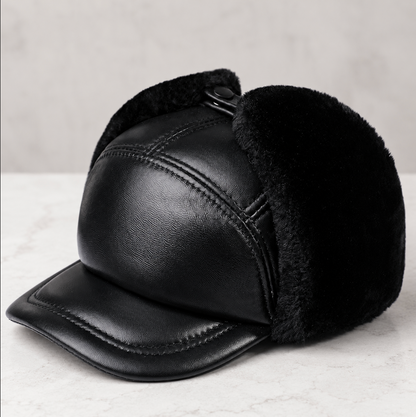 Men’s Genuine Cowhide Winter Cap with Ear Protectors