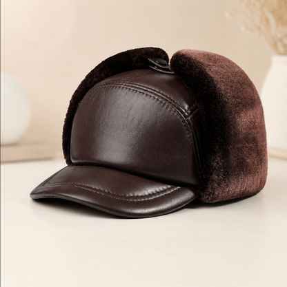 Men’s Genuine Cowhide Winter Cap with Ear Protectors