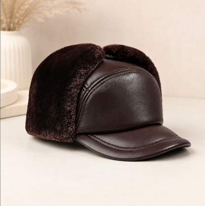 Men’s Genuine Cowhide Winter Cap with Ear Protectors