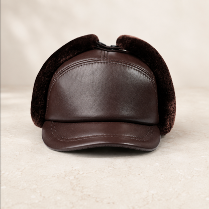 Men’s Genuine Cowhide Winter Cap with Ear Protectors