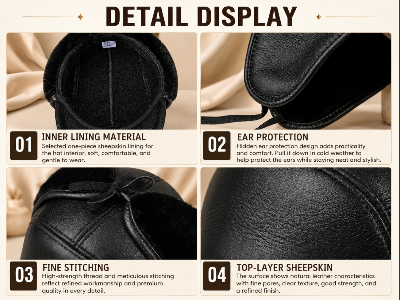 Men’s Genuine Sheepskin Winter Cap with Ear Flaps