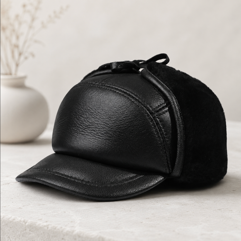 Men’s Genuine Sheepskin Winter Cap with Ear Flaps