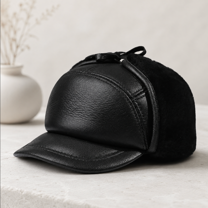 Men’s Genuine Sheepskin Winter Cap with Ear Flaps