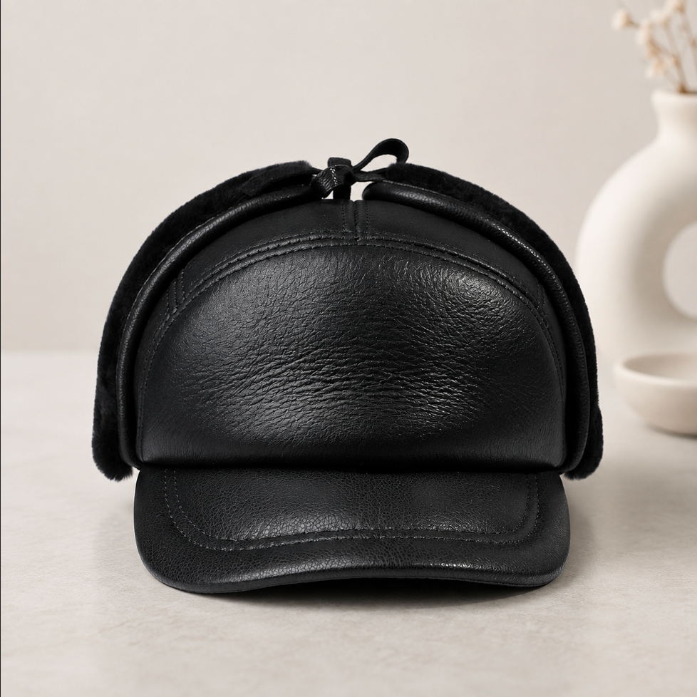 Men’s Genuine Sheepskin Winter Cap with Ear Flaps