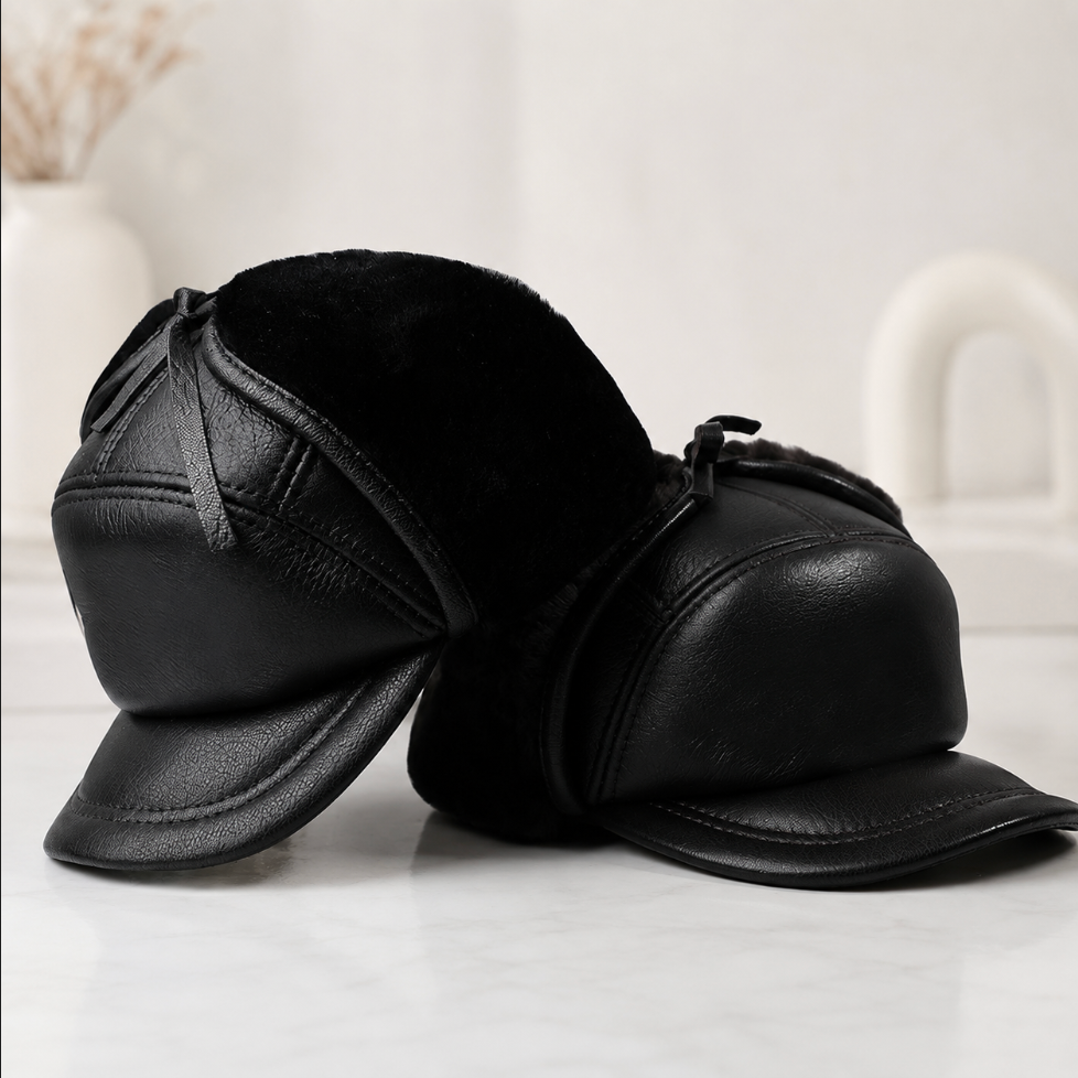 Men’s Genuine Sheepskin Winter Cap with Ear Flaps