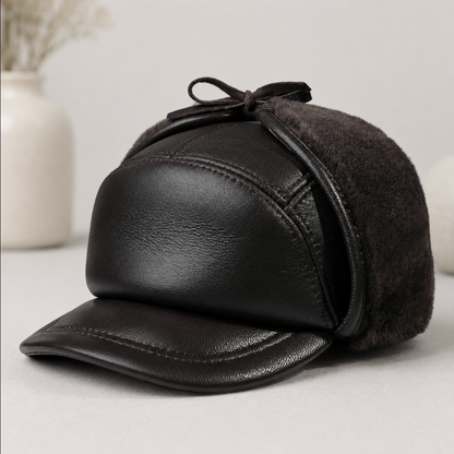 Men’s Genuine Sheepskin Winter Cap with Ear Flaps