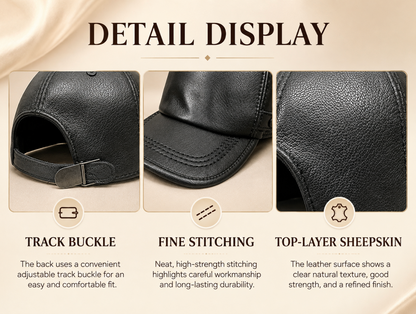 Men’s Genuine Leather Baseball Cap with Adjustable Buckle