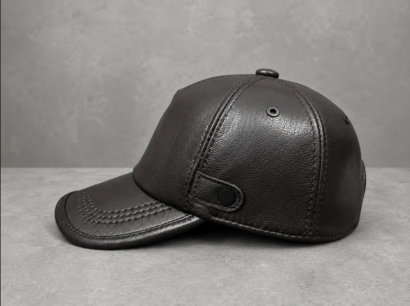 Men’s Genuine Leather Baseball Cap with Adjustable Buckle
