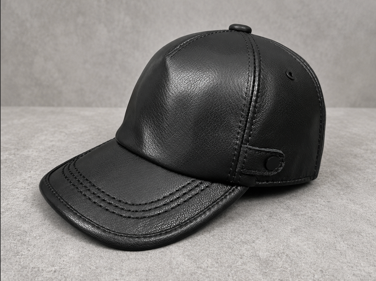Men’s Genuine Leather Baseball Cap with Adjustable Buckle