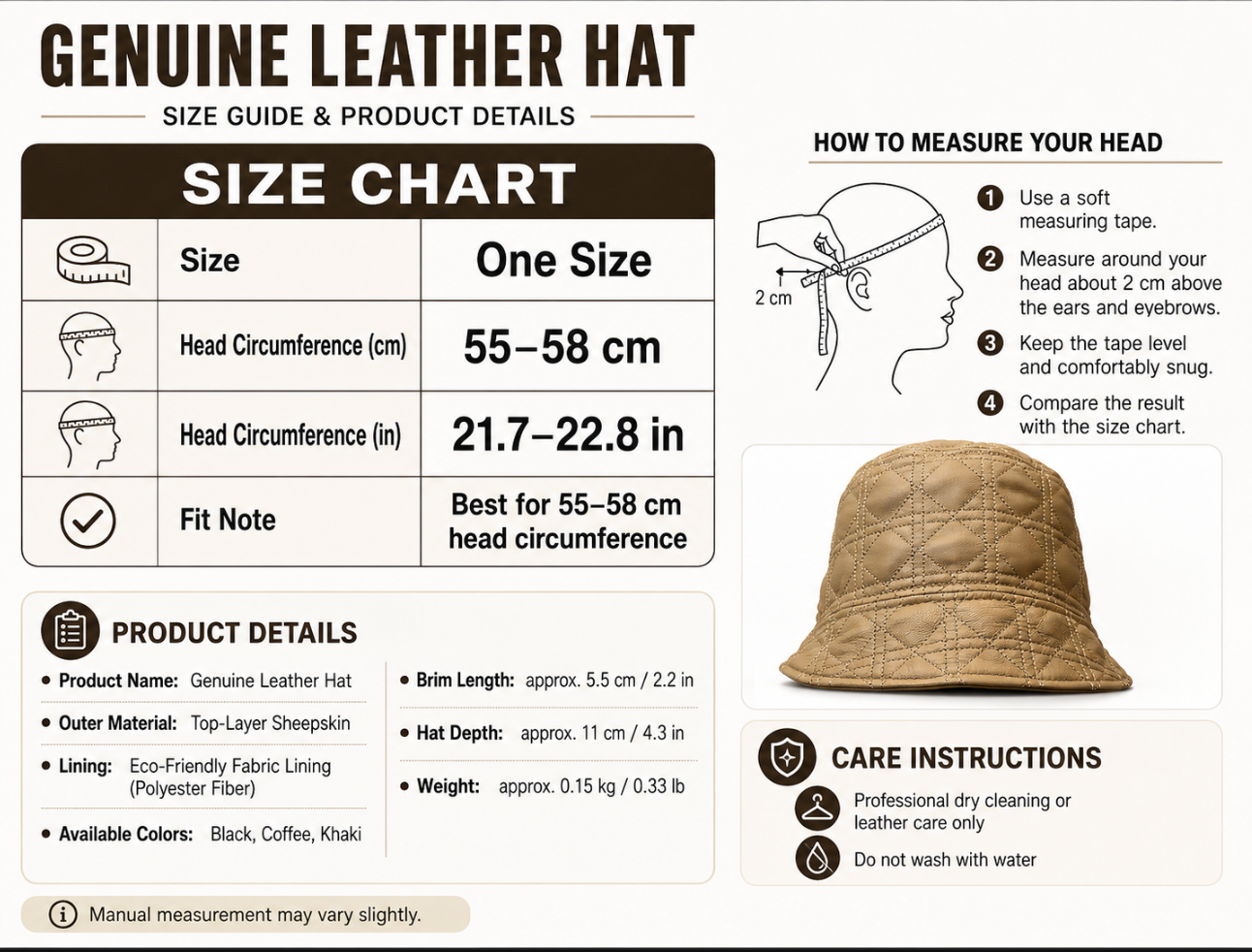 Women’s Genuine Lambskin Leather Bucket Hat