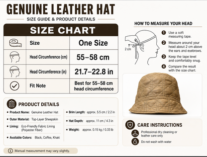 Women’s Genuine Lambskin Leather Bucket Hat