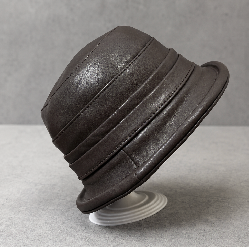 Women’s Genuine Sheepskin Leather Flat Top Bucket Hat