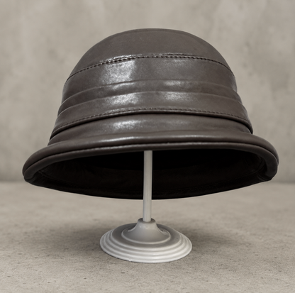 Women’s Genuine Sheepskin Leather Flat Top Bucket Hat
