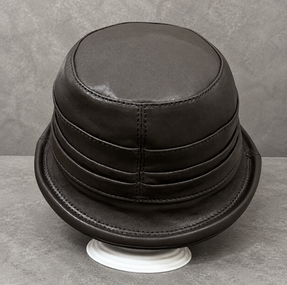 Women’s Genuine Sheepskin Leather Flat Top Bucket Hat