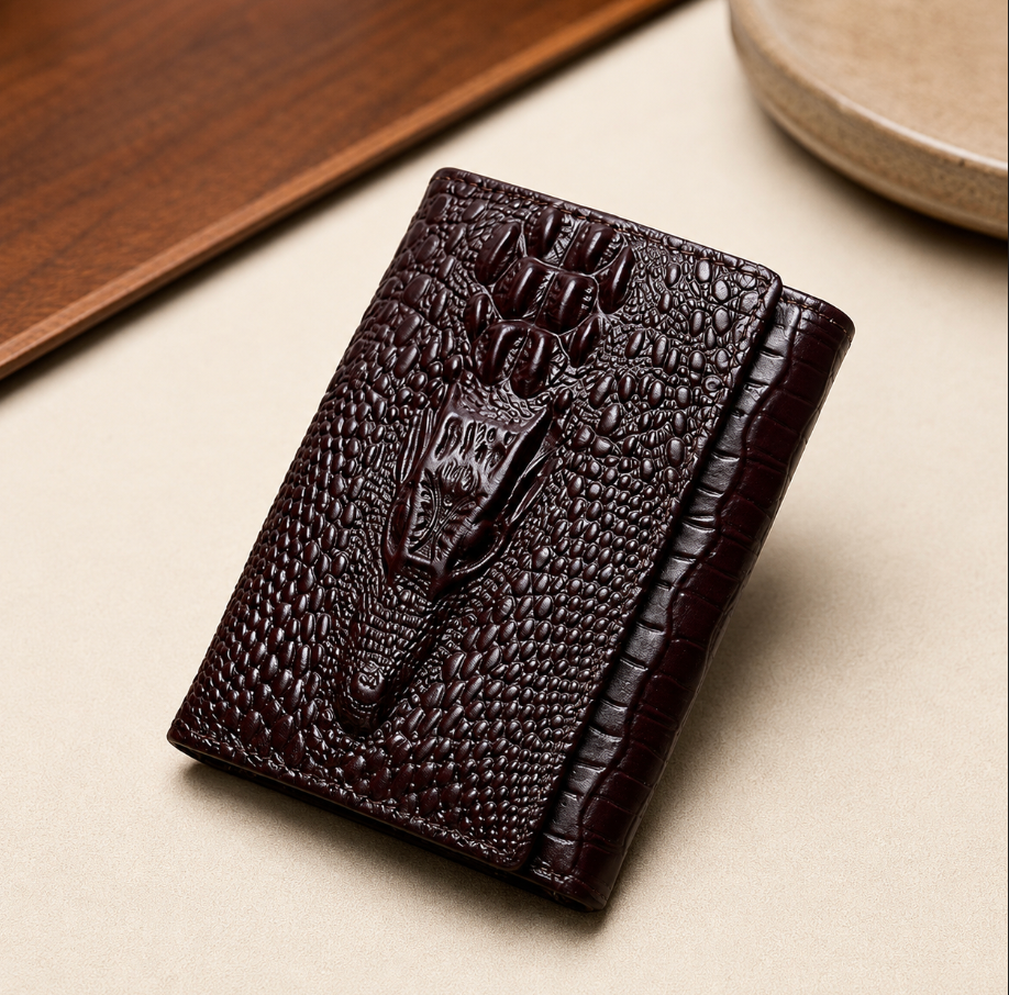 Genuine Cowhide Leather Trifold Wallet with ID Window