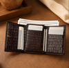 Genuine Cowhide Leather Trifold Wallet with ID Window