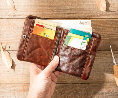 Men’s Genuine Leather Short Wallet with Coin Pocket
