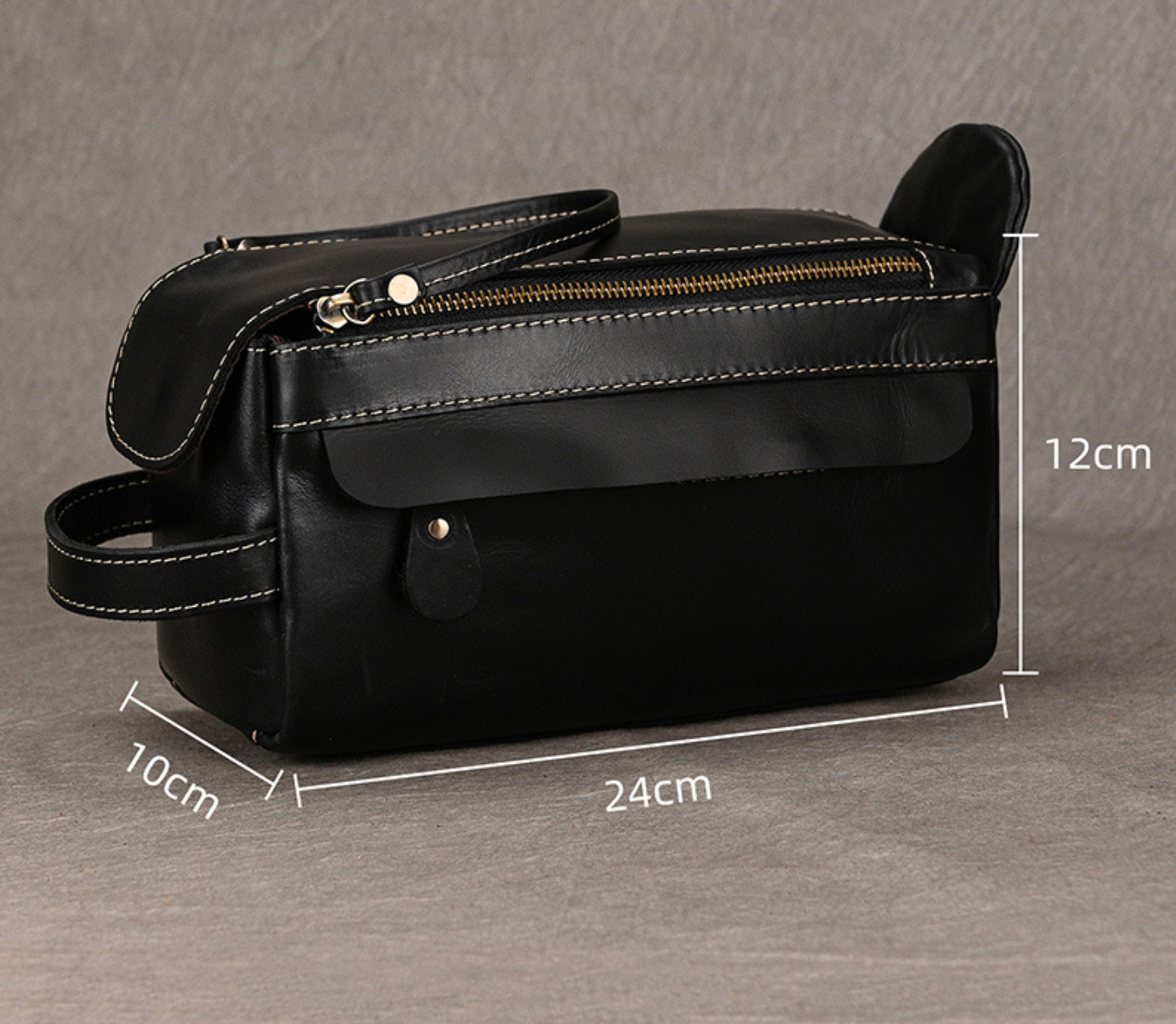 Men’s Genuine Leather Toiletry Bag with Handle and Front Pocket
