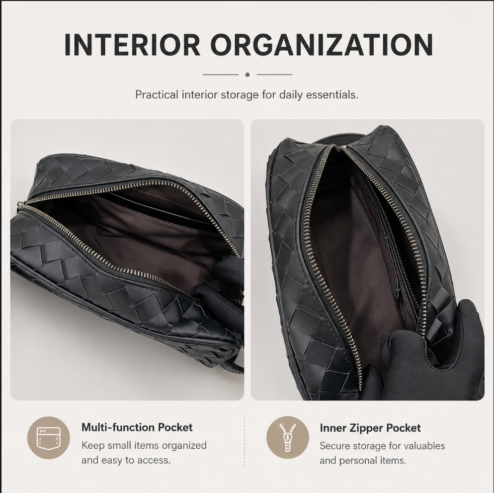 Men’s Genuine Woven Leather Toiletry Bag with Handle