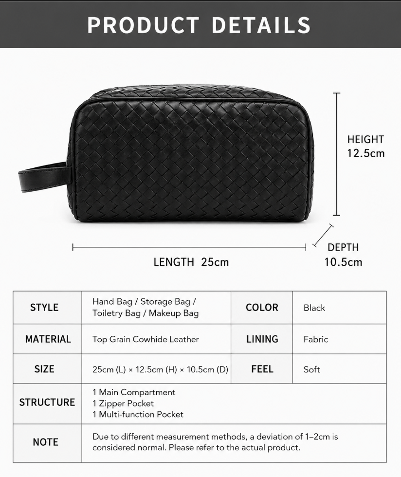 Men’s Genuine Woven Leather Toiletry Bag with Handle