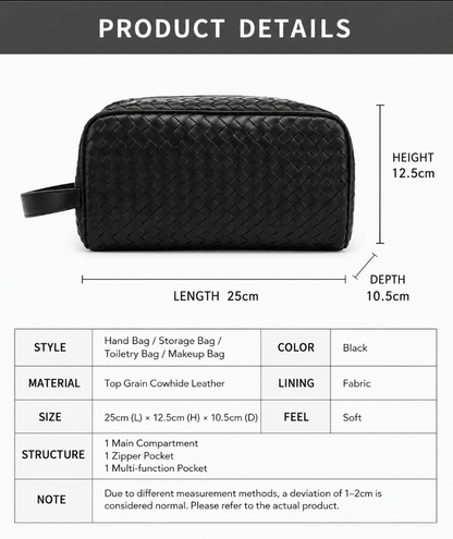 Men’s Genuine Woven Leather Toiletry Bag with Handle